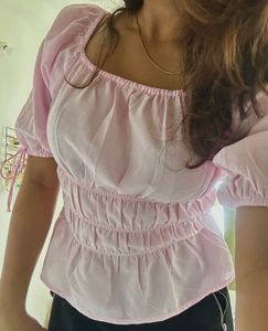 Pink Shirred Detail Top