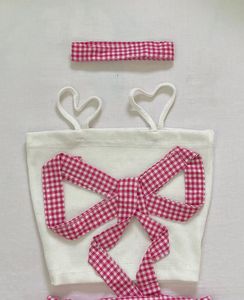 Imported Pink Gingham Set Skirt Top Choker