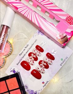 Red & White Bow Press-On Nails