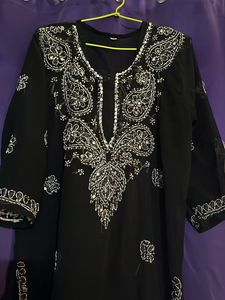 Chiffon Chikonkari Kurta With Mirror Works
