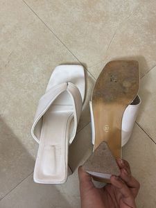 White Square Toe Heels
