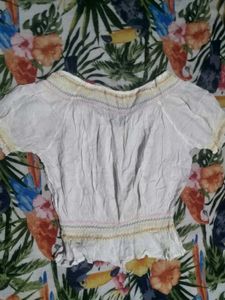 White Embroidered Crop Top