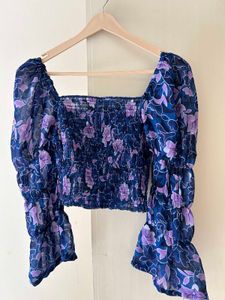 Blue Floral Print Crop Top