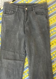 Gray Denim Wide Leg Jeans