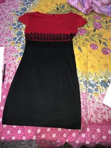 Women Korean Dress Red Black