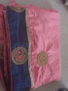 Pink Sarre With Golden Patchwork