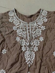Brown Embroidered Kurti