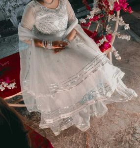 Elegant White Embroidered Ethnic Gown