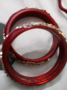 Ornate Gold &amp; Red Bangle Set