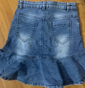 Denim Skirt with Floral Detail