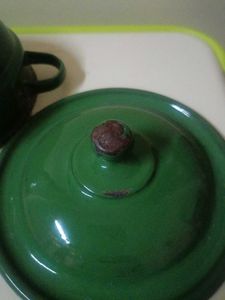 Vintage Green Enamel Teal Pot