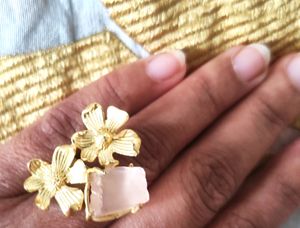 Zaveri Pearls Statement Earrings and Ring set with Druzy Stone