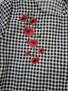 Gingham Floral Embroidered Top