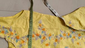 Yellow Embroidered sleeveless kashmiri work kurta