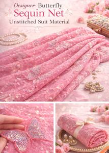 2 Meter Pink Sequin Butterfly Suit Material