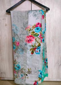 🌸Soft Satin Floral Saree - Gently Used