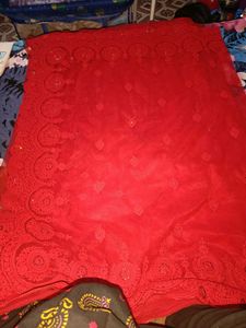 New Cherry Red Heavy Saree With Attached
