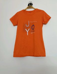 Bright Orange Printed Cotton T-Shirt for Women