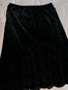 Partywear Black Valvet Midi Skirt