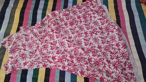 Pink Floral Print Cotton Dress With Dupatta