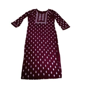 Neck Design Embroidery With Printed Kurti
