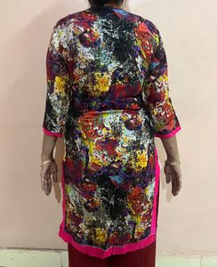 Blue Abstract Print Kurti - Multicolor - Size L