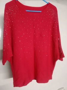 Red Emblished Stamped Top