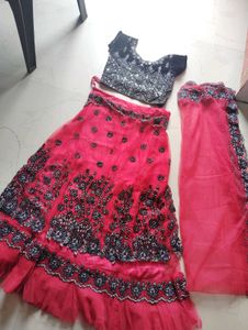 Embellished Velvet Blouse with red Ghagra