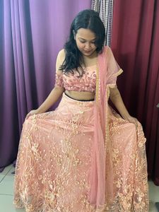 Peach Floral Embroidered Lehenga