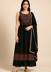 Elegant Black Embroidered Maxi Dress