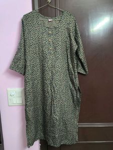 warm Olive Green Printed Kurta for winter