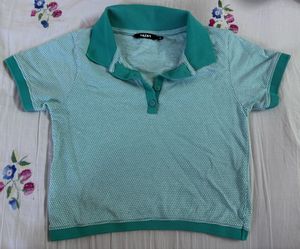 Mint Self-Patterned Polo Cropped Tshirt