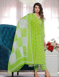 Lime Green Printed Kurta Set