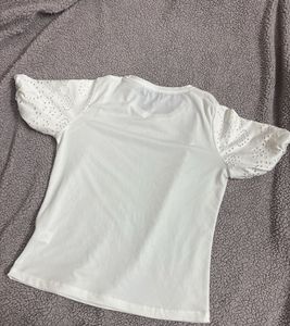 White Eyelet Sleeve Top