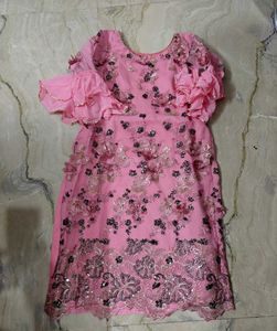 Pink heavy embroidery work kurta n garara dup