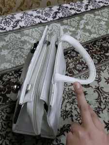 White Handbag with Unique Detail