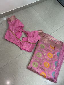 Pink Saree With Ready Blouse