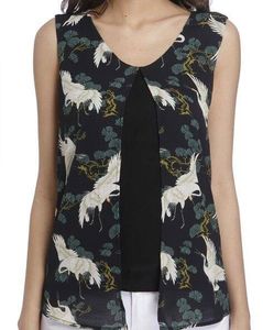 Crane Print Sleeveless Top