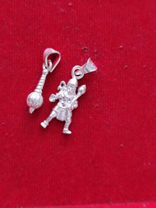 Pure Silver Hanumanji And Gada Pendant