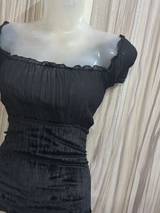 Off Shoulder Mesh Velvet Top