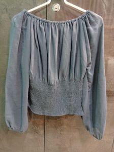 Smocked Grey Top with full sleeves
