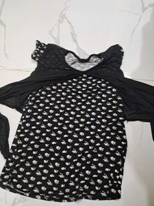 Black Floral Print Tunic Top