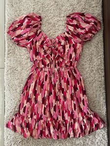 Vibrant Puff Sleeve Cut Out Mini Dress