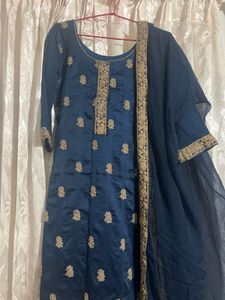 Navy Blue Embroidered Kurti Set