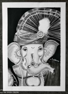 Ganesha Graphite And Charcoal Pencil Sketch