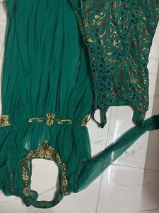 Emerald Green &amp; Gold Embroidered Anarkali Suit