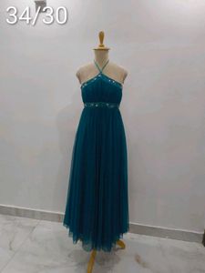 Elegant Teal Halter Maxi Dress