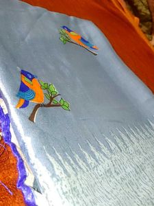 Hand-Embroidered Bird Saree