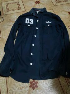 Navy Graphic Print Button-Down Shirt