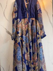 Vibrant Blue Printed Long Dress